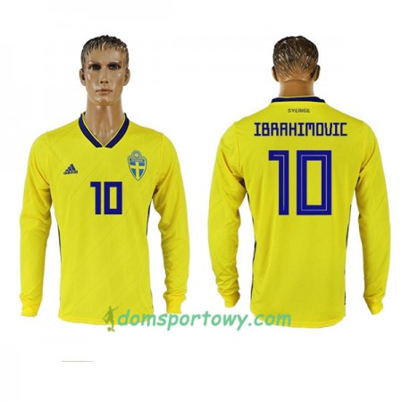 Koszulka Szwecja Ibrahimovic 10 Domowe Koszulki Piłkarskie Mistrzostwa Świata 2018 Długi Rękaw